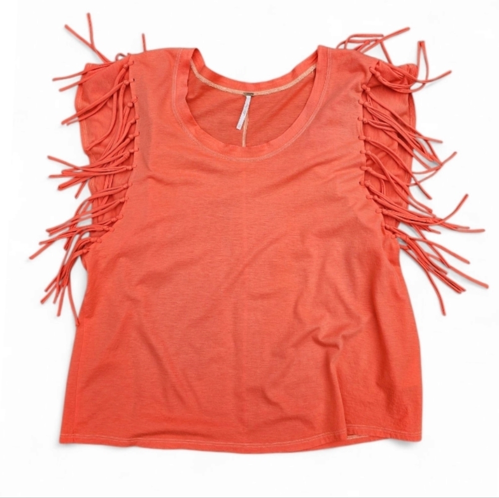 Free People Fringe Sleeve Coral Shirt, Size XS